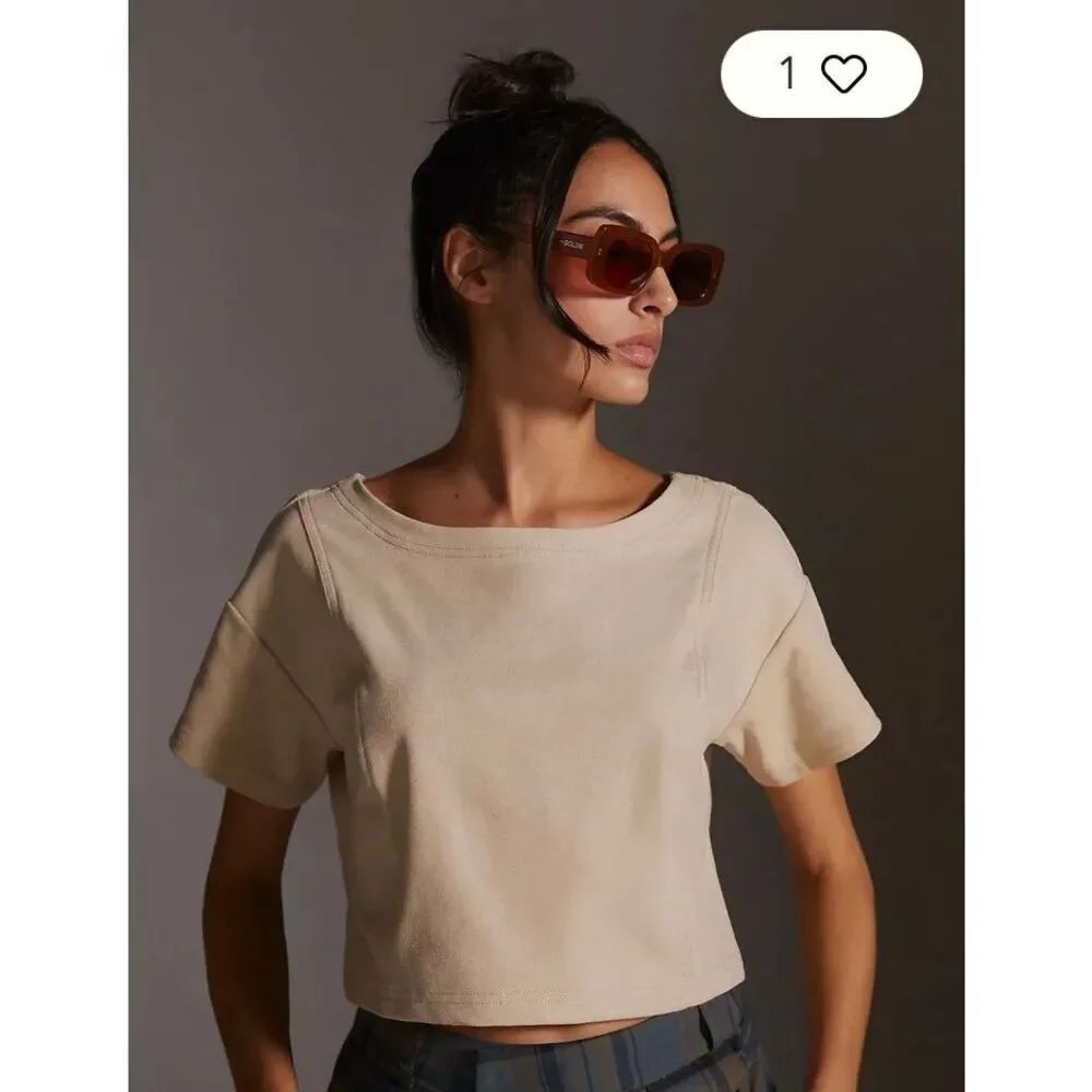 Pilcro Anthropologie Faux Suede Tee sz L/XL tan top